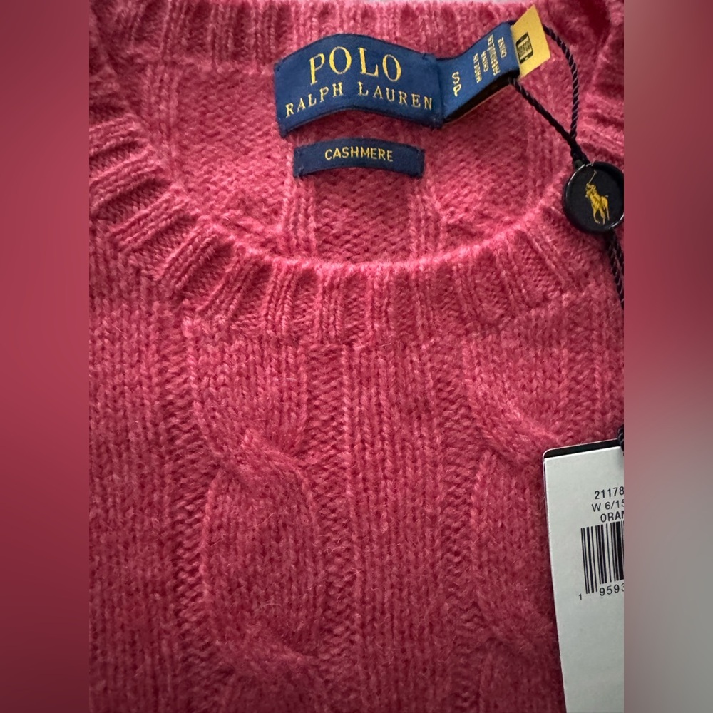 Polo by Ralph Lauren Cashmere Orange (More like Pink) Cable Knit Sweater - Picture 6 of 7